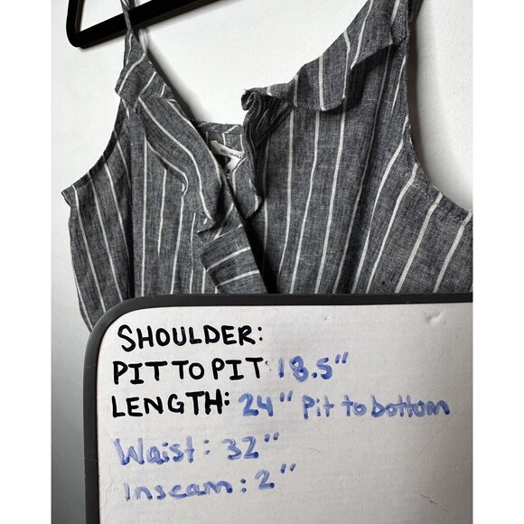 Avec Les Filles Linen Blend Striped Ruffle Romper‎ Indigo Heather Size Large NEW - Picture 8 of 8